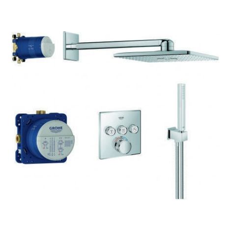 Grohe – Colonne de douche hydromassante carrée – Système encastré GRT SmartControl – Finition chromée – 3 jets – Hauteur réglable (1/8)