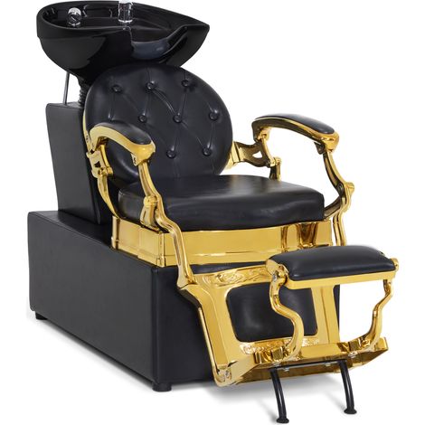 BarberPub Friseurstuhl mit Waschbecken Retro 8653 (Gold-Schwarz/Kunstleder) (1/5)
