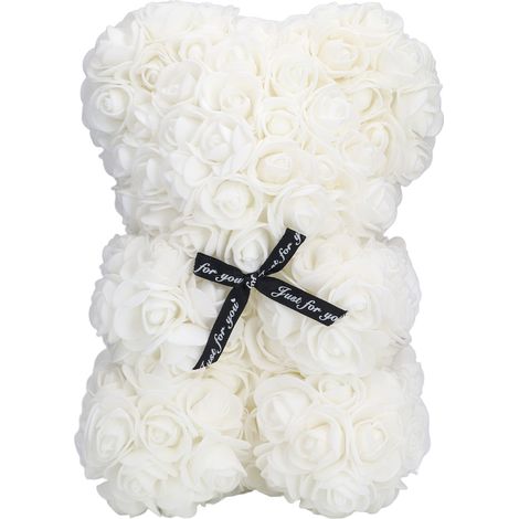 Ours en forme de rose 25cm, fleur artificielle Saint-Valentin, cadeau romantique Noël pour femme amoureuse Blanc (1/5)
