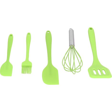 Lot de 5 spatules en silicone vertes pour la décoration de gâteaux et autres préparations de pâtisserie maison.