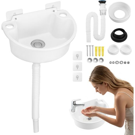 éVier En Plastique, éVier De Camping Mural Avec Bonde De Lavabo Semi-Circulaire Gris Pour Toilettes InvitéS Salle De Bain Camping Jardin Cave Chantier 29x 21x10,5 Cm,blanc (1/5)