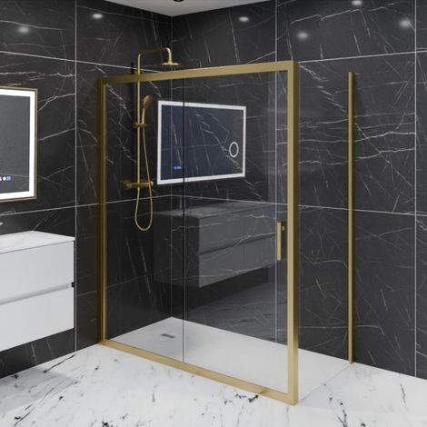 Paroi de douche d'angle porte coulissante + retour fixe GOLDY 160 cm x 80 cm (1/4)
