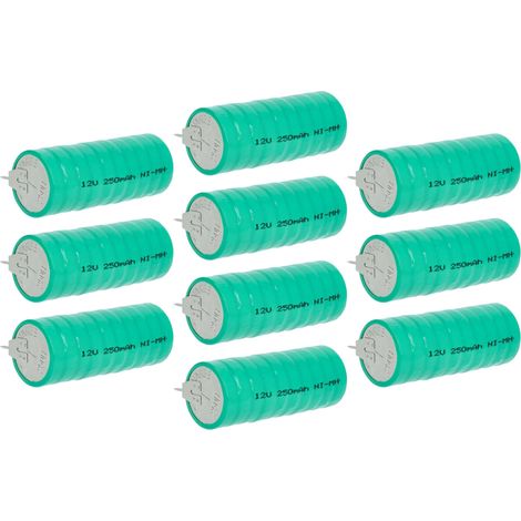 vhbw 10x NiMH Ersatz Knopfzellen-Akku Typ V250H 250mAh 12V kompatibel mit Modellbau-Akkus, Solar-Leuchten uvm.