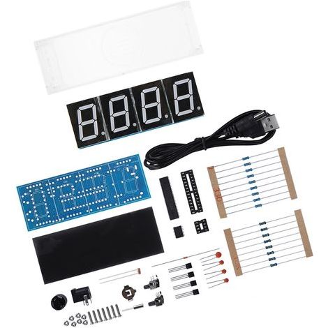 DIY-LED-Digitaluhr-Bausatz mit 4 Ziffern – Automatische Zeit-/Temperaturanzeige – Rot