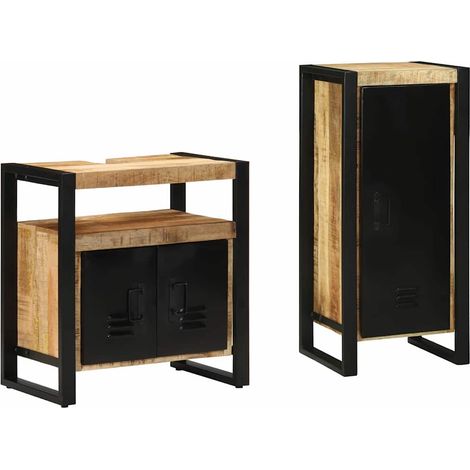 Badezimmermöbel-Set 2 pcs Braun und Schwarz Massivholz Mango