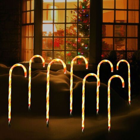 8 Pièces Noël Canne Lumières, Solaire Bonbon Canne Lumières Canne Bonbon Marqueur Chemin Décoration Noël Voie Marqueurs Lampes LED en Forme de Sucre dorge Lumières de Jardin Lumière Solaire Jardin - R (1/5)