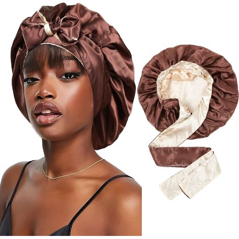 Satin-Nachthaube – 1 Stück – Wendbar – Schutz für lockiges Haar – Schlaf & Pflege – Schwarz & Gold (1/5)
