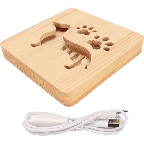 Lampe LED Chien Sculpture 3D en Bois,Éclairage 360° Doux pour Salon,Veilleuse Décorative Animal,Angle d'Irradiation Complet,Lumière Nocturne Chaleureuse (1/5)