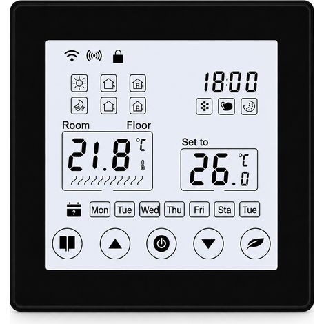 Thermostat WiFi Tuya pour Chauffage au Sol Électrique, Écran Tactile, Noir H1, 16 A, Compatible Yandex Alice (1/5)