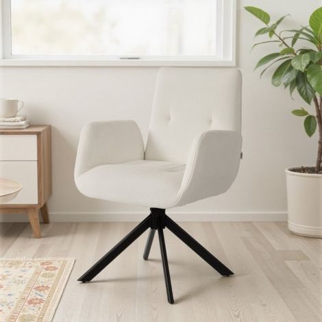 Fauteuil rembourré, Fauteuil d'appoint, Design moderne, Pivotant, Jusqu'à 120 kg, Blanc crème (1/5)