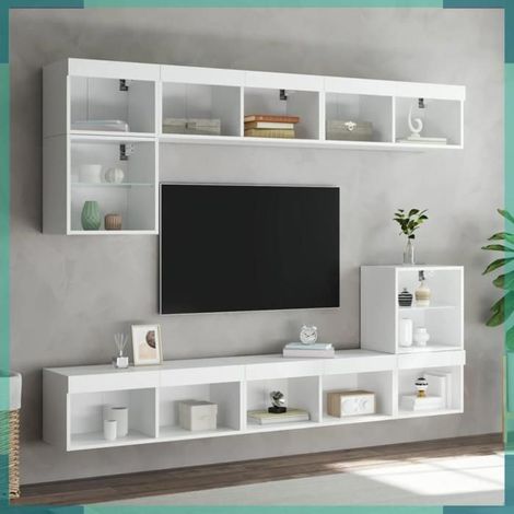 Meubles TV - 837142 - blanc - bois d'ingénierie - avec lumières LED (1/5)