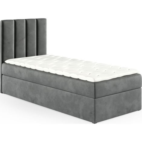 Sofello Boxspringbett 90x200 cm Grau Velour Samt Ehebett Kinderbett Polsterbett aus Samt (1/2)
