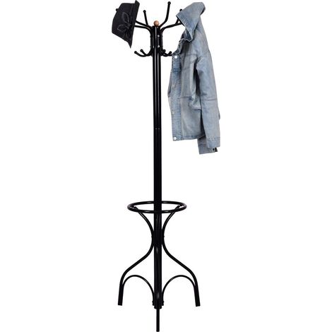 COSTWAY Garderobenständer Metall, Jackenständer schwarz, Garderobe Standgarderobe, Kleiderständer Höhe 190cm (1/5)