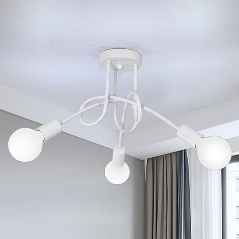 Axhup – Plafonnier industriel 3 têtes E27 blanc – Lustre vintage contemporain pour cuisine et salon – Design élégant et finition soignée (1/5)