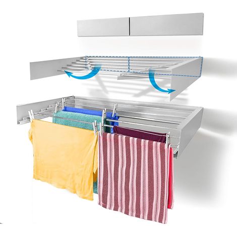 Step Up Etendoir à Linge - Fixation Murale - Rétractable - Étendoir à Linge Pliable pour l'intérieur ou l'extérieur - Économie d'espace - Design Compact et élégant (100 cm Blanc) (1/5)