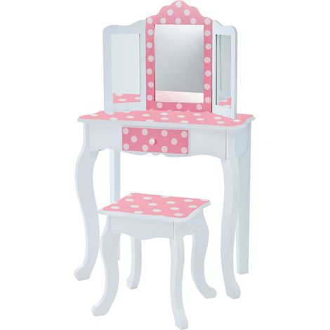 Teamson Kids Tocador y Taburete para Niños Gisele Polka Dot, Blanco/Rosa (1/5)