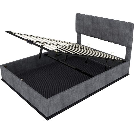 Cama tapizada gris 160 x 200 cm con cabecero y somier elevable MODENUIT (1/5)