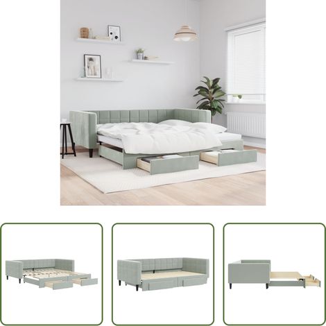 vidaXL Sofa-Bett - Tagesbett Ausziehbar mit Schubladen Hellgrau 100x200 cm Samt (1/5)