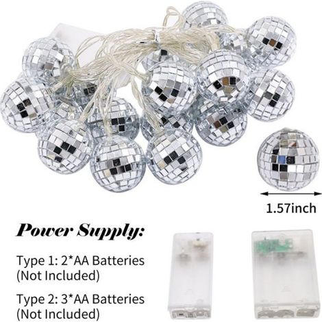 Guirlande Lumineuse LED - - 3m - 20 LED - Sphères Miroir - Blanc Chaud Clignotant/Continue (1/5)