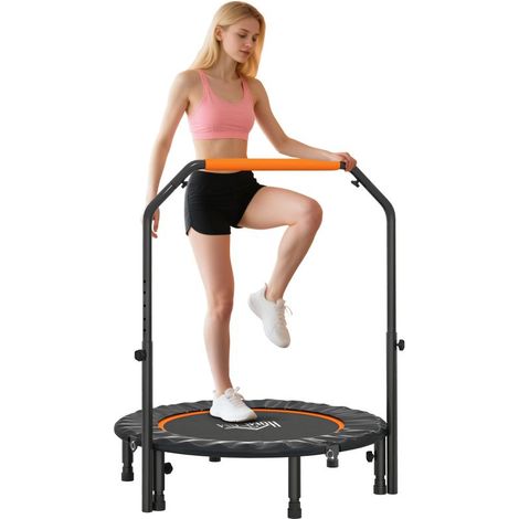 Trampoline de fitness pliable avec poignée réglable 102 cm pour un maximum de 150 kg en noir idéal pour vos entraînements à domicile (1/5)