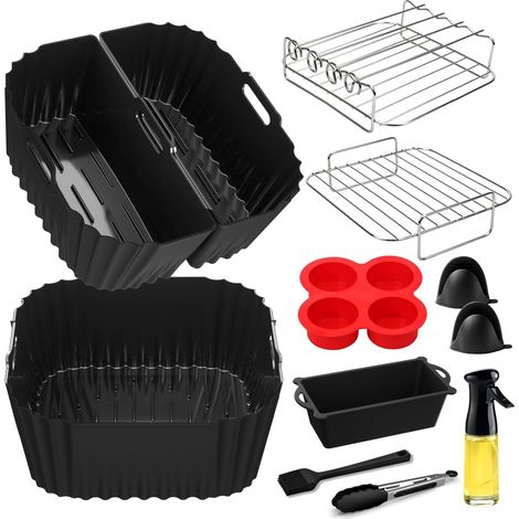1 Moule Silicone, Carré Réutilisable, Double Grille, Pour Friteuse À Air 4,5L-8L (1/5)