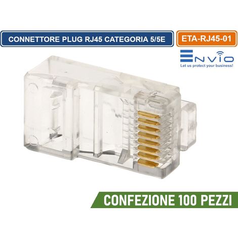 CONFEZIONE 100 PEZZI CONNETTORE PLUG RJ45 CAT.5 CAT.5E SPINA MODULARE CAVO LAN UTP (1/5)