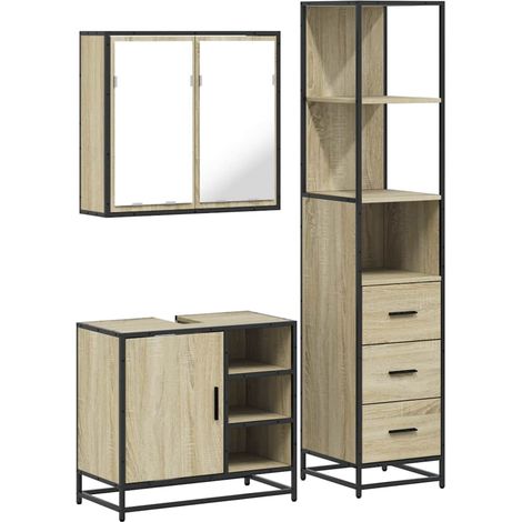 Maison Exclusive - 3-tlg. Badmöbel-Set Sonoma-Eiche Holzwerkstoff
