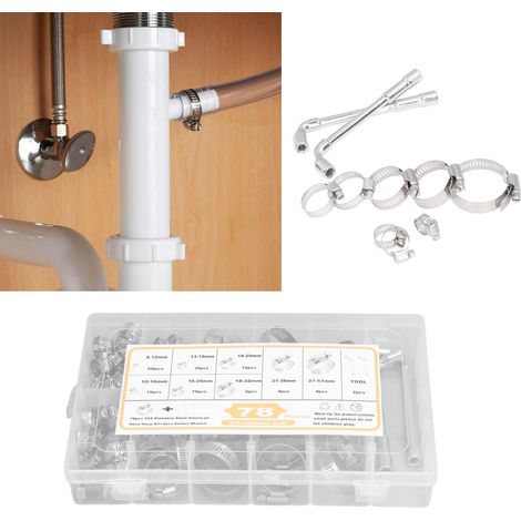 78-teiliges Schlauchschellen-Set, Schlauchschellen-Satz, 1/4 bis 2 Zoll 304 Edelstahl-Schneckengetriebe-Schlauchschelle für Schläuche, Ladeluftkühler, Rohre und Kraftstoffleitungen. (1/5)