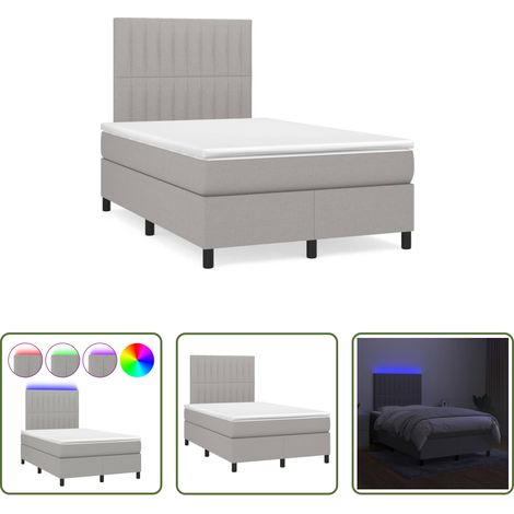 Sommier tapissier - Sommier à lattes de lit matelas LED gris clair 120x190 cm tissu (1/5)