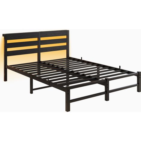 Cama de metal 140x200 con LED RGB, 2 puertos USB y espacio de almacenaje inferior (1/5)