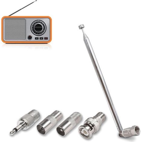 Antena telescópica para radio DAB FM，longitud máxima: 75 cm，4 adaptadores，antena telescópica portátil para FM，Antena de radio digital (1/5)