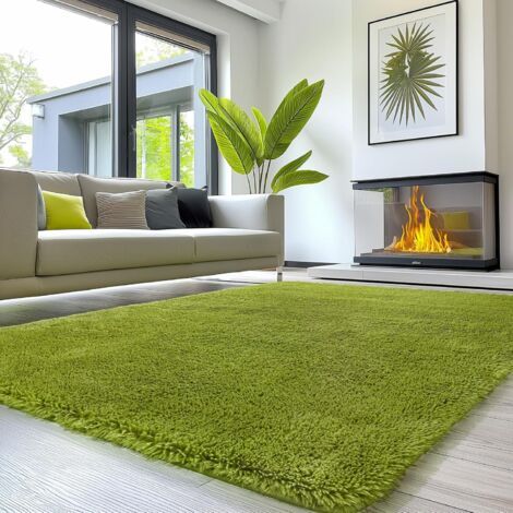 Tapis de Salon, à Poils Longs, Tapis Chambre Vert, 120x160cm, antidérapant, Extra Large, Moelleux et Moderne, pour Chambre à Coucher, Chambre d'enfant (1/5)
