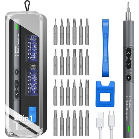 Mini tournevis électrique, 28 en 1, petit tournevis électrique sans fil rechargeable (1/5)