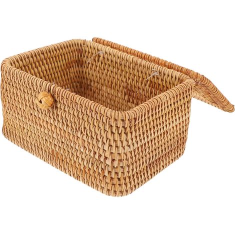 Boîte à Mouchoirs Tissée en Rotin Naturel Compacte 16x12x9 Cm Porte-mouchoirs Créatif Pratique pour Maison Bureau Salle de Bain Décorative (1/5)