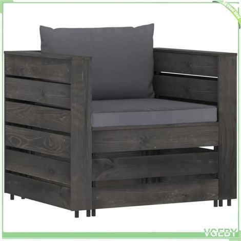 Salon de jardin - FAFEICY - 3068144 - Pin imprégné gris - Coussins anthracite - Canapé simple + repose-pied (1/5)