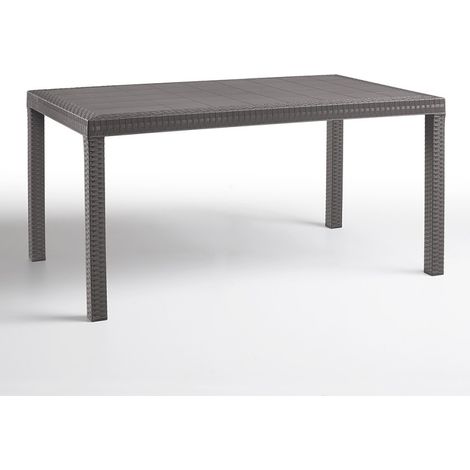 Mesa de jardín para exterior 150x90 cm de ratán y polipropileno Houston - Gris paloma (1/4)