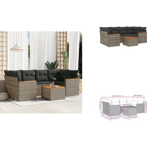 7-tlg. Garten-Sofagarnitur mit Kissen Grau Poly Rattan - Gartenmöbel Set - Esszimmergarnitur - Outdoor Möbel - Lounge Sofa - Rattan Gartenmöbel (1/3)