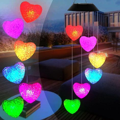 Lanterne Solaire Spirale Changeante de Couleur avec Carillon LED Romantique pour Jardin, Patio, Cour avec Crochet (Cœur) (1/5)