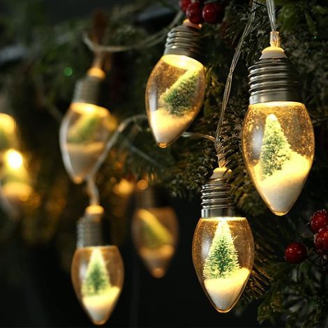 Deux guirlandes lumineuses de Noël de 2 mètres, idéales pour la décoration intérieure d'une chambre - 10 ampoules sphériques LED avec décorations d'arbres et de flocons de neige (1/5)