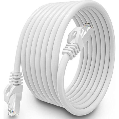 Cable Ethernet 10m Cat 6, Cable Rj45 Blindé Gigabit Haut Débit Câble Réseau Résistant aux Intempéries FTP 23AWG CCA Cable Internet blanc 10 Mètres Cable Lan pour Routeur Modem
