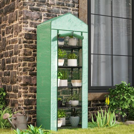 Serre aluminium porte roulante étagères 69 x 49 x 193 cm tomates légumes fleurs verdure.