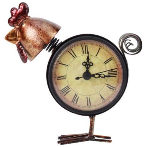 Horloge de bureau en fer en forme de poulet, style rétro européen, horloge de table décorative, ornement pour la maison, cadeau artisanal (1/4)