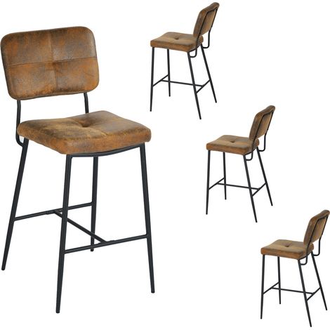 MEUBLES COSY Set mit 4 Vintage-Retro-Barhockern – 69 cm hoher, gepolsterter Sitz – Hochstühle aus Wildleder – Beine und Fußstütze aus schwarzem Metall (1/5)