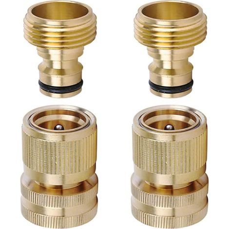 Schnellkupplungs-Gartenschlauch aus Messing, 3/4" (19 mm), GHT-Gewinde, auslaufsicher, 4er-Packung (1/5)