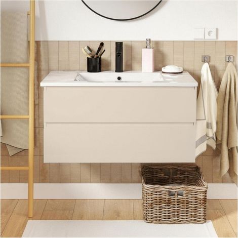 Einzelwaschtisch 80 cm, Eichenoptik, mit Waschbecken und Armatur SORRENTO