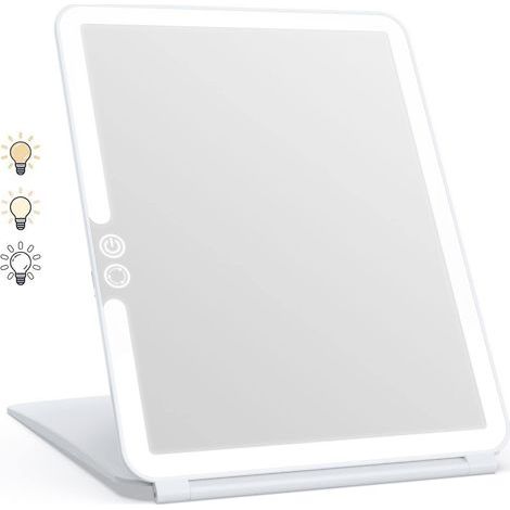 Miroir Maquillage, Miroir Maquillage Lumineux avec 72 Lumières LED, 2000mAh USB Rechargeable Miroir LED, Écran Tactile Miroir de Voyage (Blanc) (1/5)
