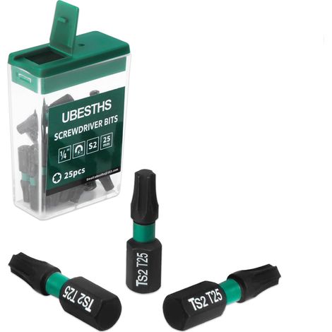 Torx T25 Lot de 25 embouts de tournevis, tige hexagonale 1/4", 25 mm de long, avec boîte (1/5)