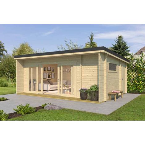 Java-Log Cabin, Wooden Garden Room, Timber Summerhouse, Home Office - L648 x W470 x H245.1 cm