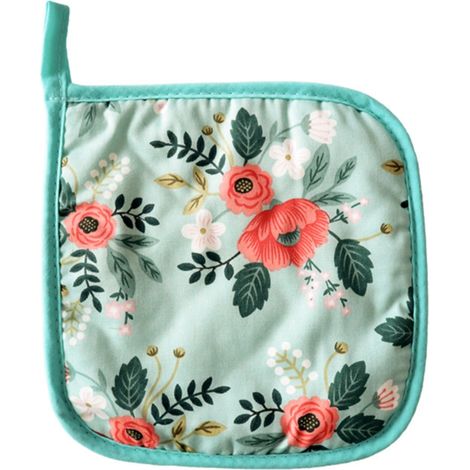 Gant De Protection Pour Four Et Casserole - Tissu Isolant Thermique - Motif Fleur Vert - Forme Triangulaire - Lot De 4 (1/5)