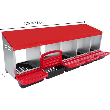 Nido para gallinas, diseño de 5 compartimentos, construcción resistente a la intemperie, rojo. (1/2)